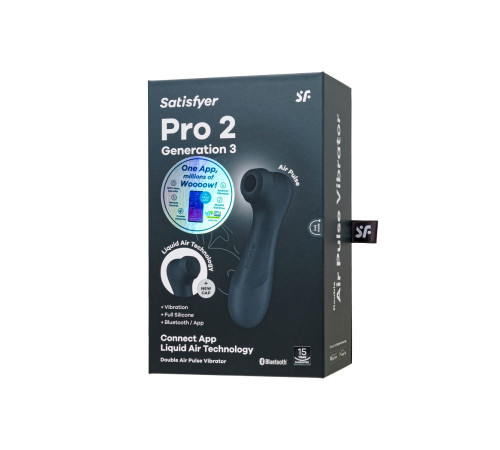 Черный вакуумный стимулятор клитора Satisfyer Pro 2 Generation 3 с управлением через приложение