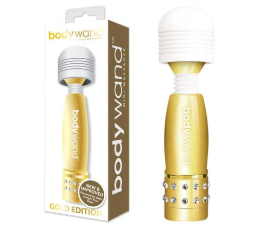 Золотистый жезловый мини-вибратор с кристаллами Mini Massager Gold Edition Золотистый жезловый мини-вибратор с кристаллами Mini Massager Gold Edition