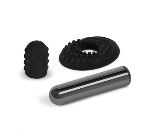 Черная вибропулька Le Wand Bullet с 2 нежными насадками