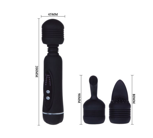 Черный вибромассажер со сменными насадками Power Wand - 20,5 см.