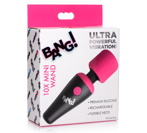 Розово-черный мини-вибромассажер 10X Vibrating Mini Silicone Wand