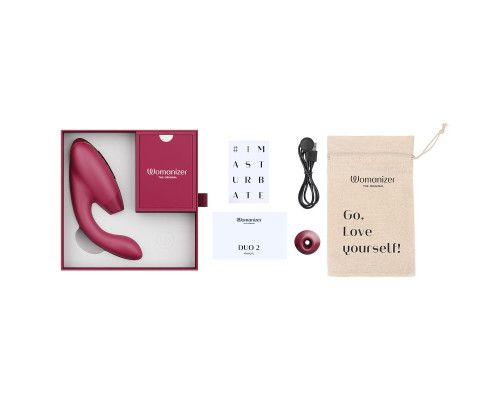 Заказать Бордовый бесконтактный клиторальный стимулятор Womanizer Duo 2