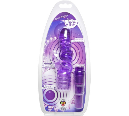 Фиолетовая виброракета с насадкой-кроликом Ribbed Rabbit Vibrator - 21,6 см.
