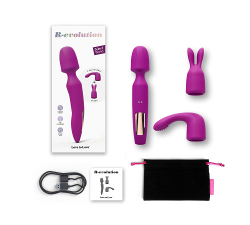 Лиловый вибратор с 2 сменными насадками R-Evolution Wand Vibrator with 2 Attachments