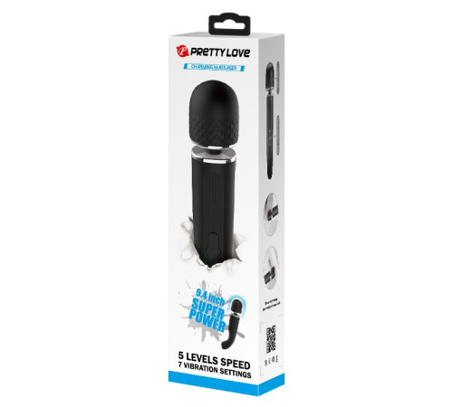Черный мощный жезловый вибратор с изогнутой ручкой Charming Massager - 24 см. Черный мощный жезловый вибратор с изогнутой ручкой Charming Massager - 24 см.
