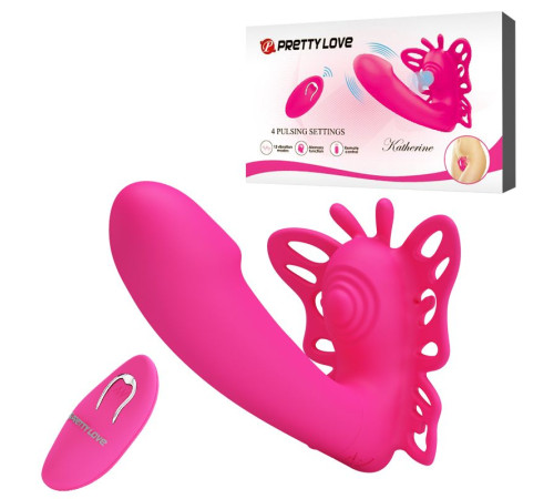 Розовая клиторальная бабочка с вагинальным виброотростком Katherine