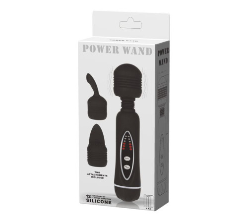 Черный вибромассажер со сменными насадками Power Wand - 20,5 см.