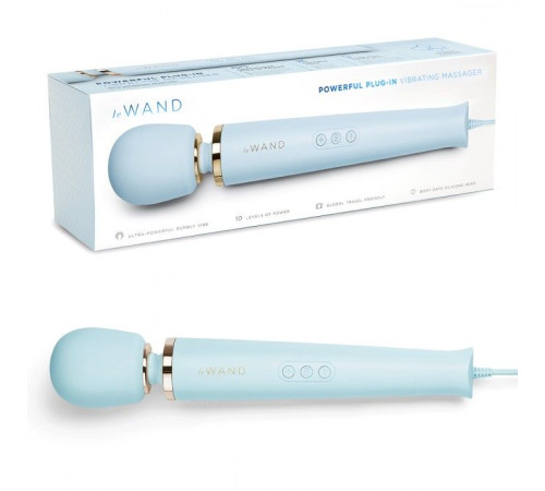 Голубой проводной вибромассажер Le Wand Sky Blue с 10 скоростями
