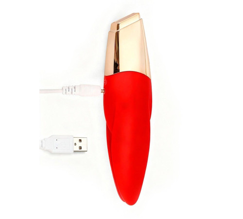 Красный мини-вибратор с раздвоенным кончиком - 12,3 см.