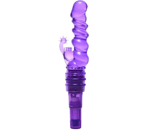 Фиолетовая виброракета с насадкой-кроликом Ribbed Rabbit Vibrator - 21,6 см.