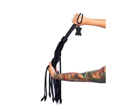 Черный плетёный флоггер Scandal из натуральной кожи - 78 см.