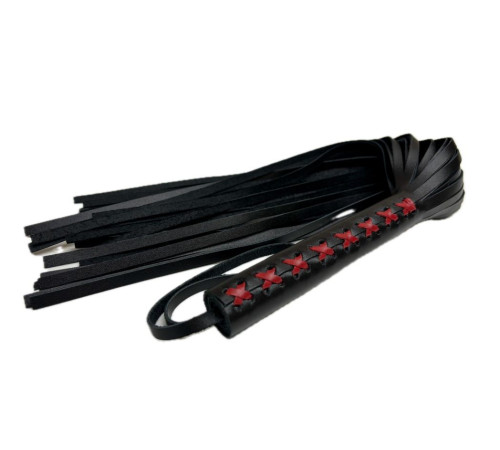 Кожаная плеть Sex Game с красным плетением на рукояти - 57 см.