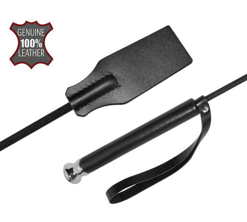 Чёрный стек с кожаной ручкой - 58 см.