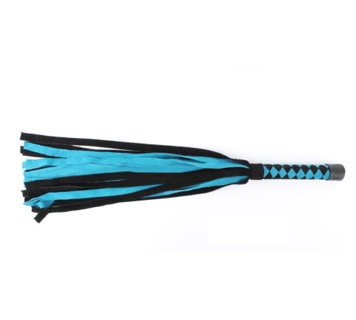 Черно-голубая замшевая плеть с ромбами на ручке - 60 см.