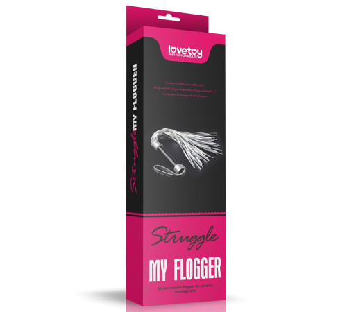 Серебристая плетка Struggle My Flogger с черной ручкой - 45 см. Серебристая плетка Struggle My Flogger с черной ручкой - 45 см.