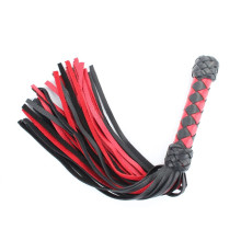 Черно-красная плеть с плетеной ручкой с ромбовидным узором - 45 см.