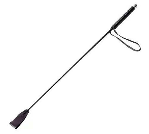 Чёрный стек с кожаной ручкой - 58 см.