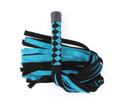 Черно-голубая замшевая плеть с ромбами на ручке - 60 см.