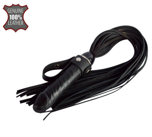 Черная плеть  Ковбой  с ручкой-фаллосом - 55 см.