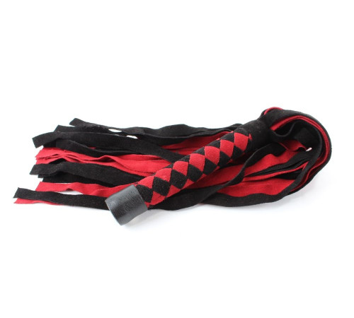 Черно-красная замшевая плеть с ромбами на рукояти - 60 см.