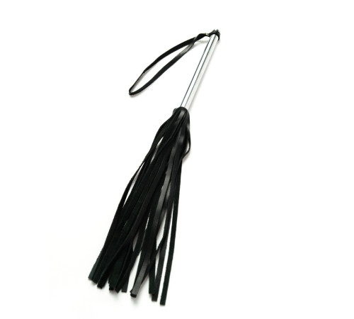 Черный многохвостовый флоггер с металлической рукоятью - 48 см.