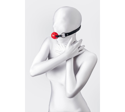 Красный кляп-шар на черных ремешках