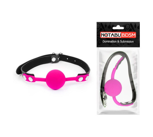 Розовый кляп-шарик с черным регулируемым ремешком