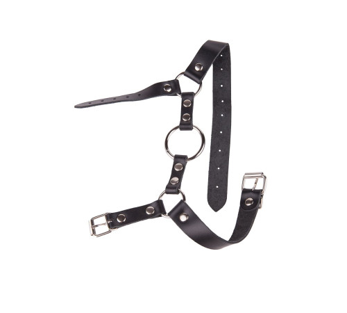 Кляп-кольцо на чёрных кожаных ремешках с застёжкой