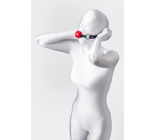 Красный кляп-шар на черных ремешках