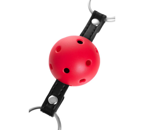 Красный кляп-шар на черных ремешках