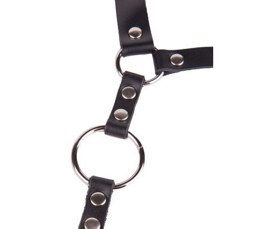 Кляп-кольцо на чёрных кожаных ремешках с застёжкой