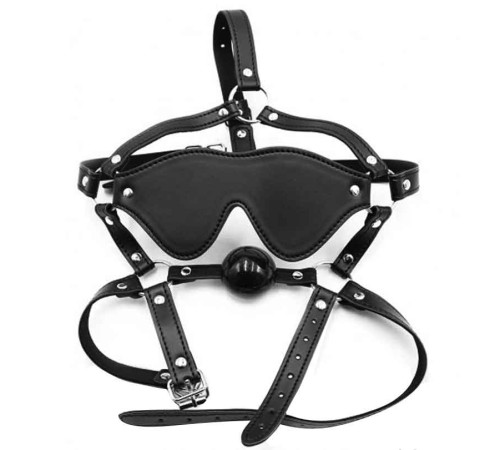 Черная маска-шоры с регулируемыми ремешками и кляпом-шариком