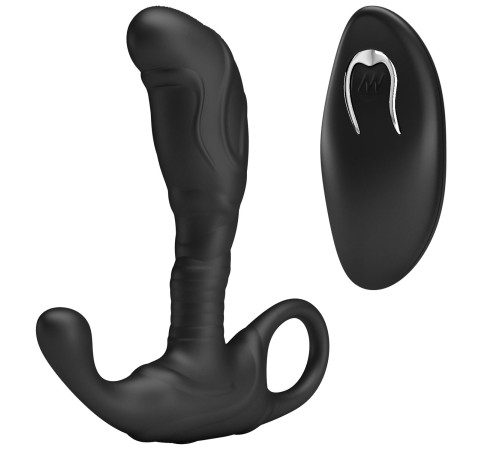 Черный изогнутый массажёр простаты с вибрацией и пультом ДУ
