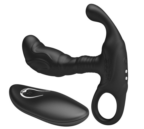 Черный изогнутый массажёр простаты с вибрацией и пультом ДУ