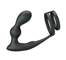 Черный вибростимулятор простаты с фиксацией кольцами