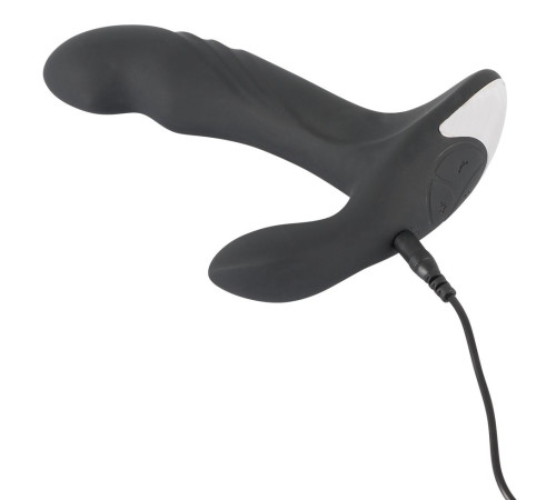 Черный вибромассажер простаты с функцией римминга Plug with Perineum Stimulator - 16,6 см.