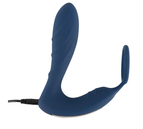 Синий вибростимулятор простаты с кольцом - 14,5 см.