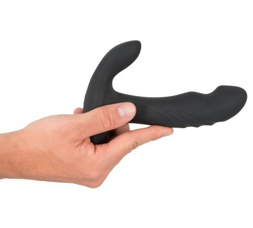 Черный вибромассажер простаты с функцией римминга Plug with Perineum Stimulator - 16,6 см.