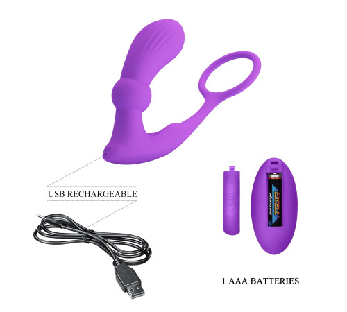 Лиловый вибростимулятор простаты Warren с эрекционным кольцом