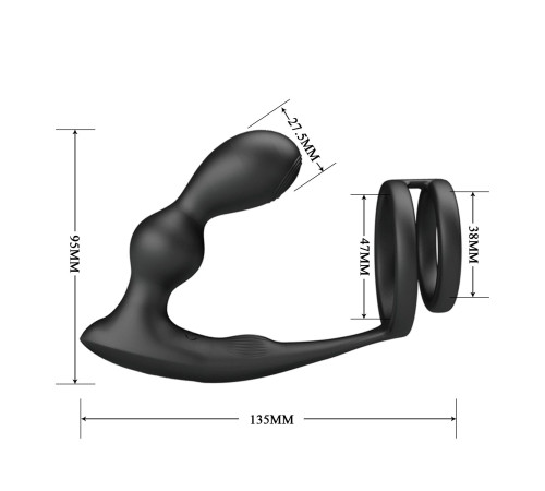 Черный вибростимулятор простаты с фиксацией кольцами Marshall