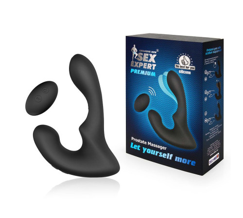 Черный силиконовый вибромассажер простаты с пультом ДУ