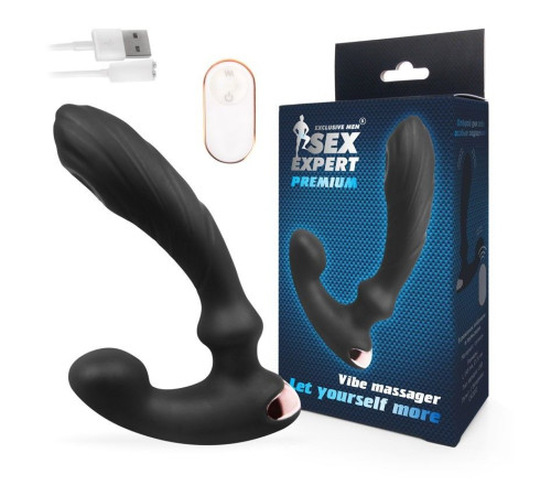 Черный вибромассажер простаты Sex Expert - 14,5 см.
