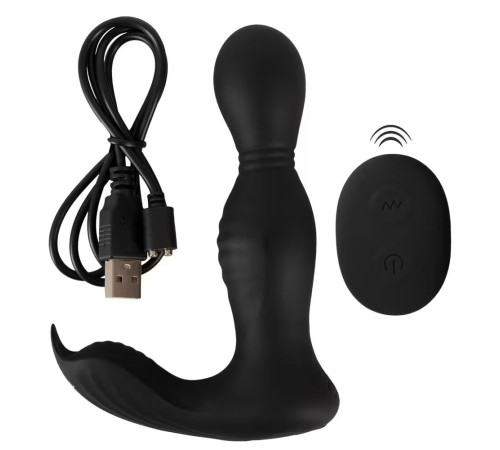 Черная анальная пробка с вибрацией, вращением и пультом ДУ RC Butt Plug with 2 Functions