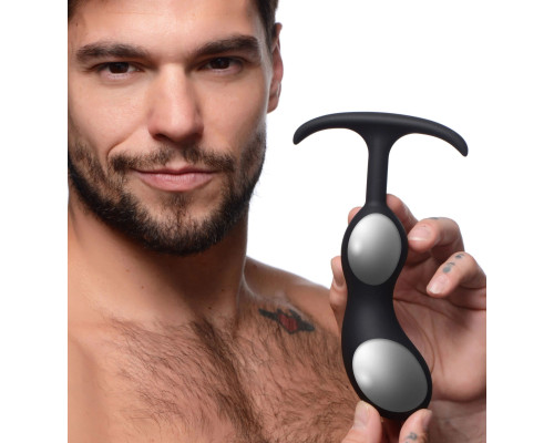 Заказать Черный массажер простаты с утяжелителями Premium Silicone Weighted Prostate Plug Large - 18,8 см.