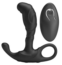 Черный изогнутый массажёр простаты с вибрацией и пультом ДУ