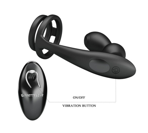 Черный вибростимулятор простаты с фиксацией кольцами Marshall