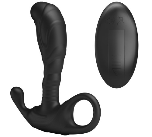 Черный изогнутый массажёр простаты с вибрацией и пультом ДУ