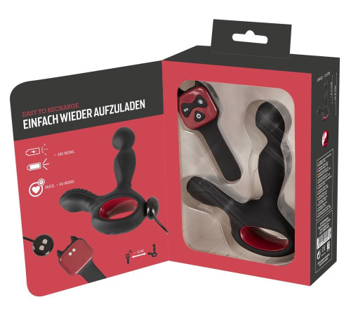 Черный вибромассажер простаты с нагревом и ротацией Prostate Plug - 14,5 см.