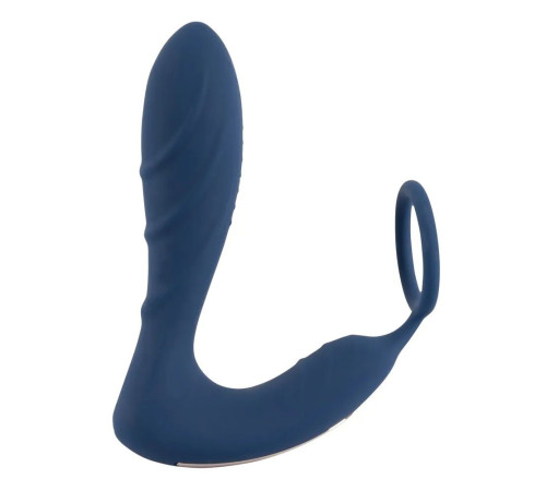 Синий вибростимулятор простаты с кольцом - 14,5 см.