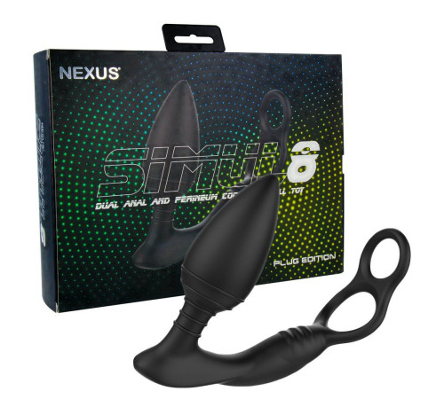 Черная анальная пробка NEXUS SIMUL8 Plug Edition с фиксацией на теле кольцами